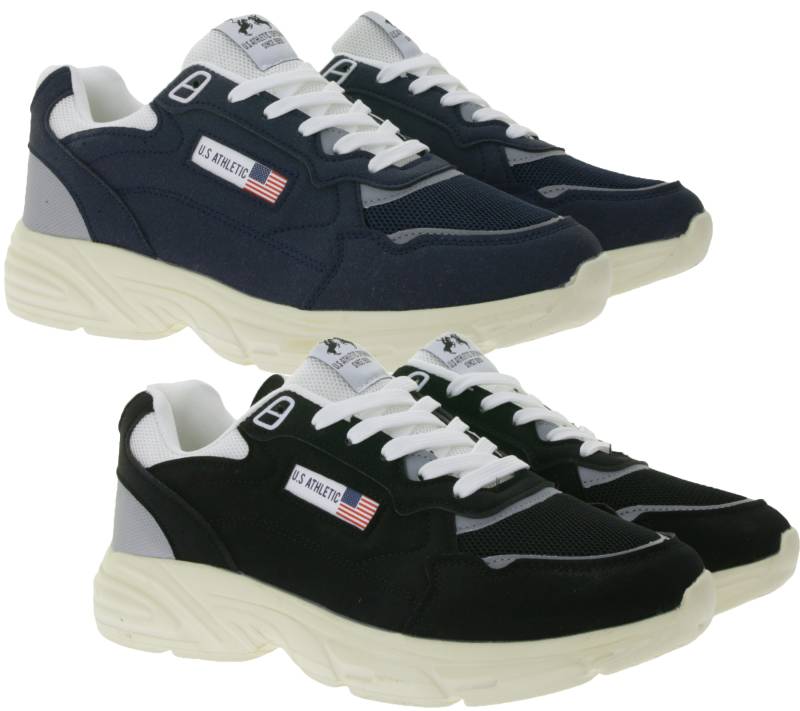 U.S ATHLETIC Flag Herren Freizeit-Sneaker im Overlay-Look Schnür-Schuhe Turnschuhe Schwarz/Weiß oder Navy/Weiß von U.S ATHLETIC