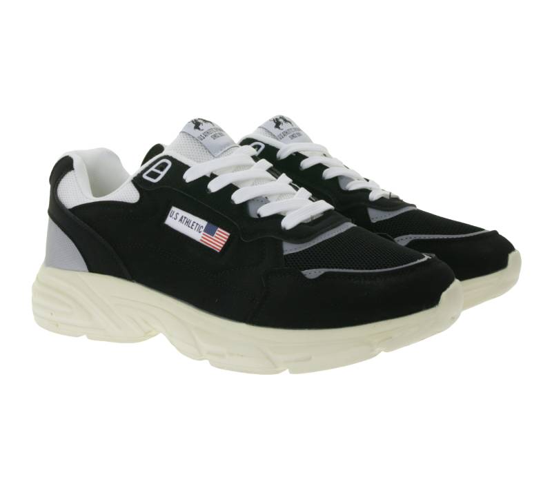 U.S ATHLETIC Flag Herren Freizeit-Sneaker im Overlay-Look Schnür-Schuhe Turnschuhe Schwarz/Weiß von U.S ATHLETIC