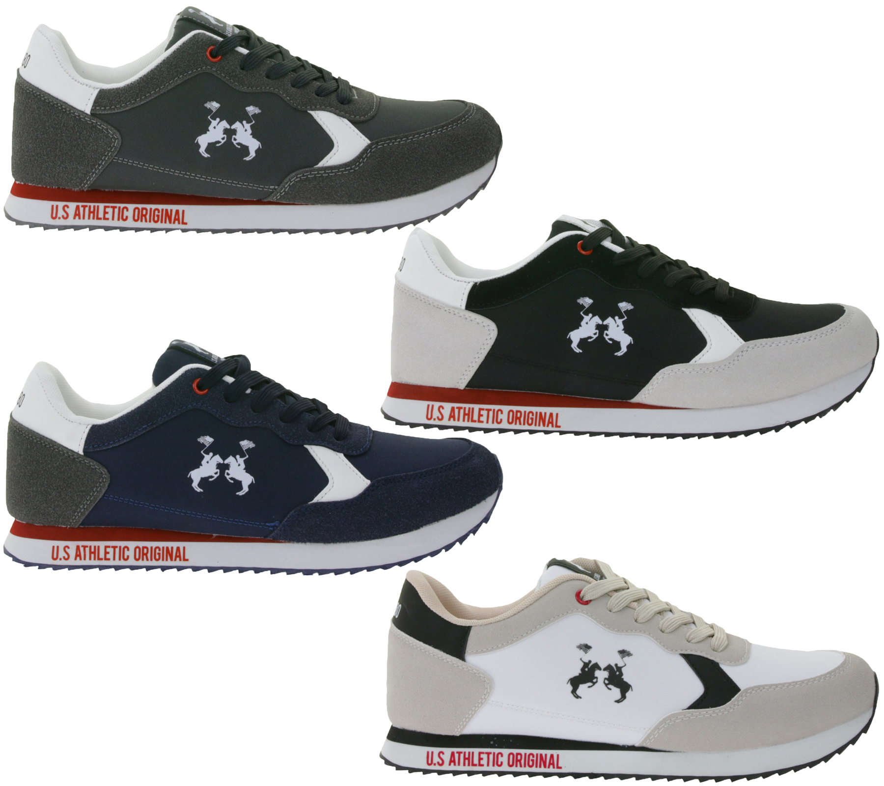 U.S ATHLETIC Speed Run Herren Sport-Sneaker in Canvas-Wildlederoptik Schnür-Schuhe Turnschuhe Grau, Schwarz, Weiß oder Navy von U.S ATHLETIC
