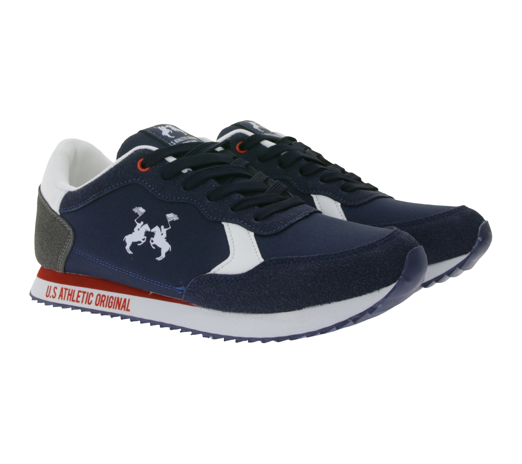 U.S ATHLETIC Speed Run Herren Sport-Sneaker in Canvas-Wildlederoptik Schnür-Schuhe Turnschuhe Navy/Rot/Weiß/Grau von U.S ATHLETIC