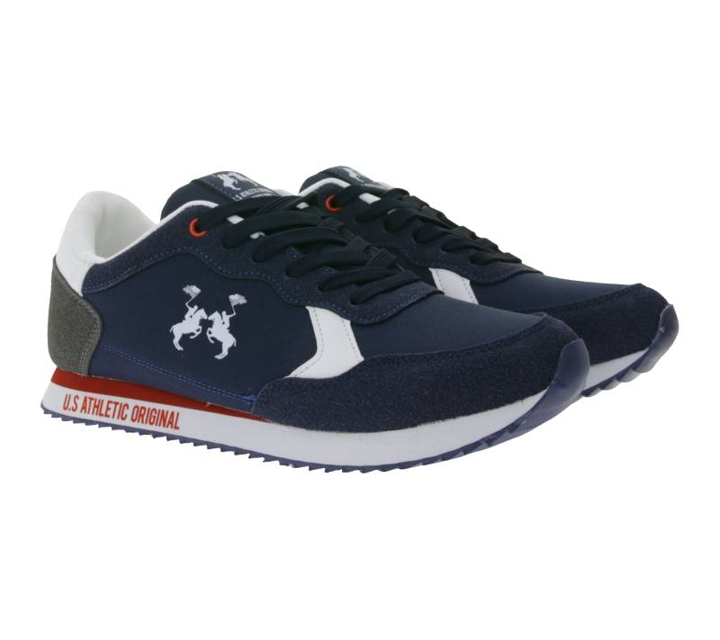 U.S ATHLETIC Speed Run Herren Sport-Sneaker in Canvas-Wildlederoptik Schnür-Schuhe Turnschuhe Navy/Rot/Weiß/Grau von U.S ATHLETIC