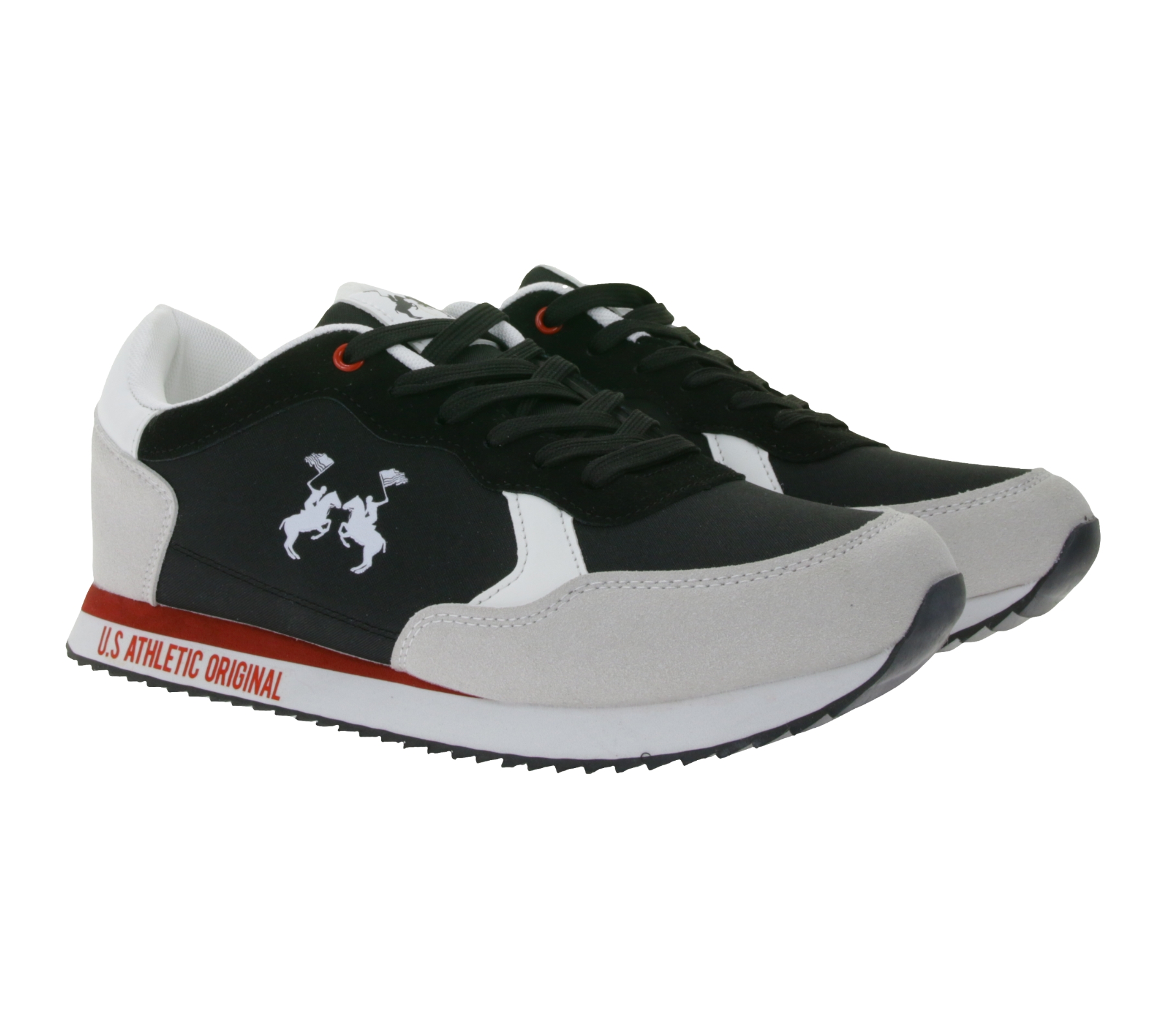 U.S ATHLETIC Speed Run Herren Sport-Sneaker in Canvas-Wildlederoptik Schnür-Schuhe Turnschuhe Schwarz/Grau/Weiß von U.S ATHLETIC