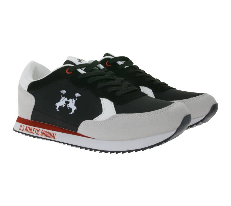 U.S ATHLETIC Speed Run Herren Sport-Sneaker in Canvas-Wildlederoptik Schnür-Schuhe Turnschuhe Schwarz/Grau/Weiß von U.S ATHLETIC