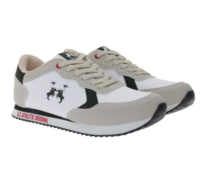 U.S ATHLETIC Speed Run Herren Sport-Sneaker in Canvas-Wildlederoptik Schnür-Schuhe Turnschuhe Weiß/Beige von U.S ATHLETIC