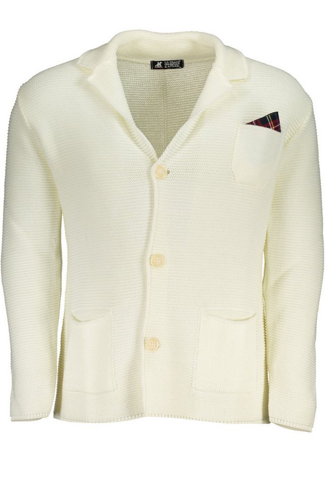U.S. GRAND POLO Strickpullover Elegant Weißer Herren Cardigan mit Taschen, Knöpfen und Logo. von U.S. GRAND POLO