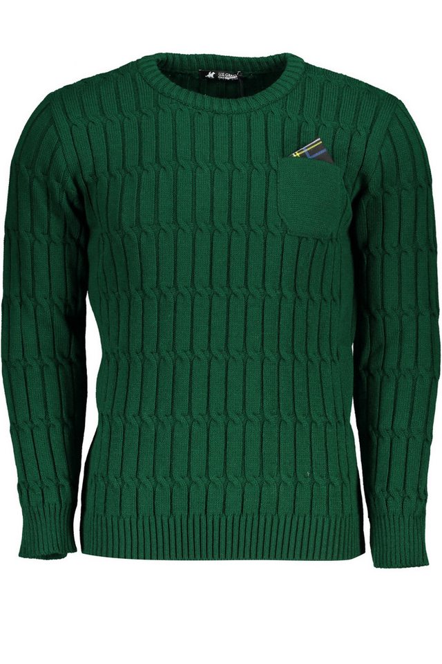 U.S. GRAND POLO Strickpullover Eleganter Herren-Pullover in Grün mit Zopfmuster & Rundhalsausschnitt von U.S. GRAND POLO