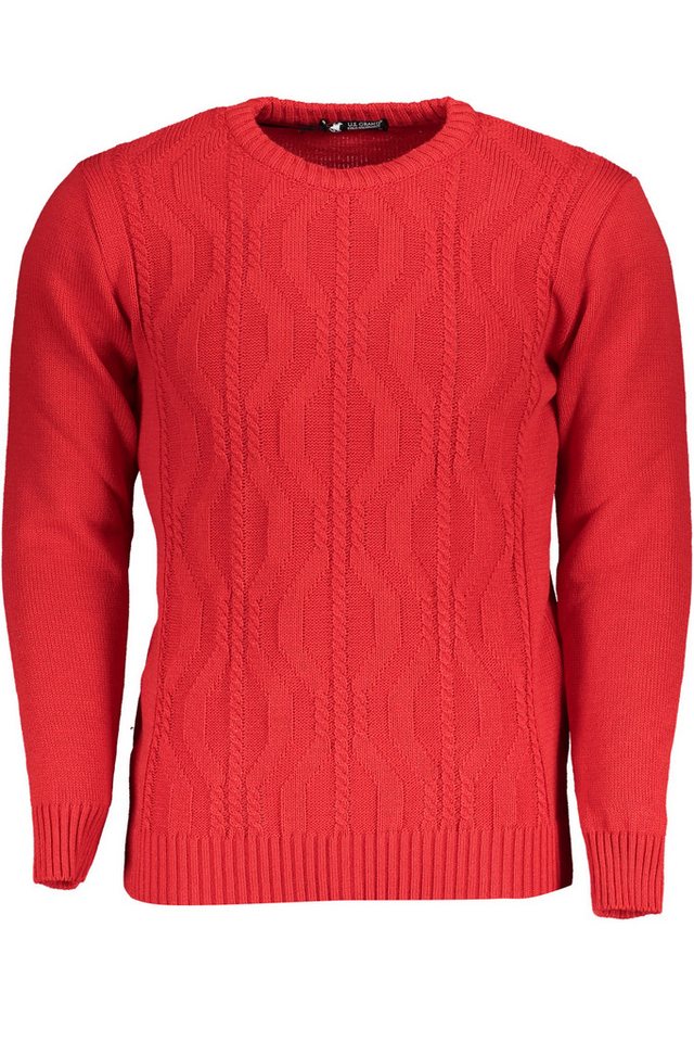 U.S. GRAND POLO Strickpullover Eleganter Herrenpullover in Rot mit Zopfmuster und Kontrastdetails von U.S. GRAND POLO