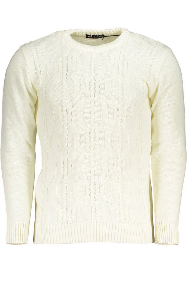 U.S. GRAND POLO Strickpullover Moderner Herrenpullover: Weißer Rundhals mit Zopfmuster & Details von U.S. GRAND POLO