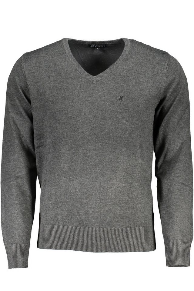 U.S. GRAND POLO Strickpullover Oversized Herrenhemd Grau: Langarm, V-Ausschnitt & Stickerei von U.S. GRAND POLO