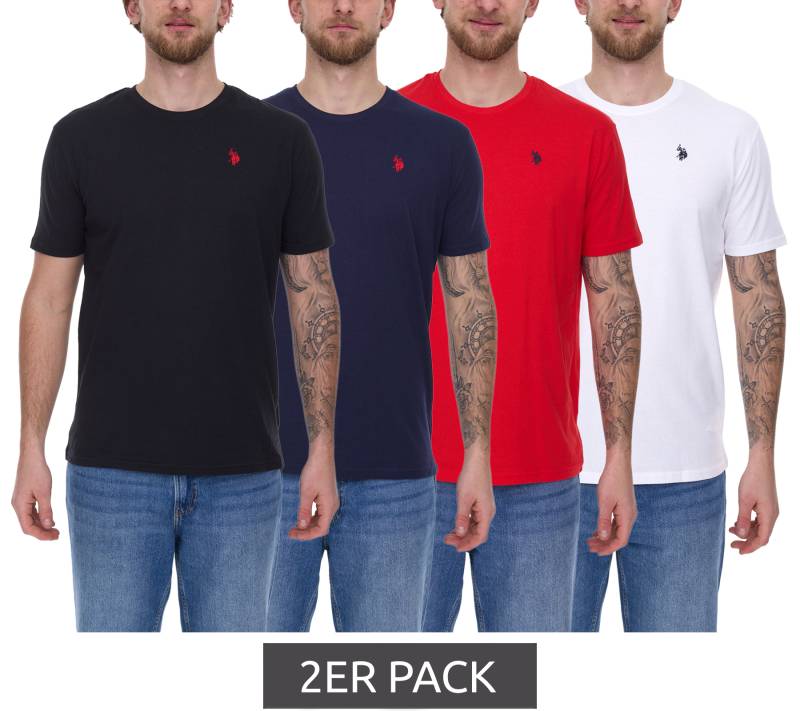 2er Pack U.S. POLO ASSN. Herren Basic T-Shirt mit Marken-Stickerei Baumwoll-Shirt US40 154 035 002387 in Schwarz, Navy, Weiß oder Rot von U.S. POLO ASSN.