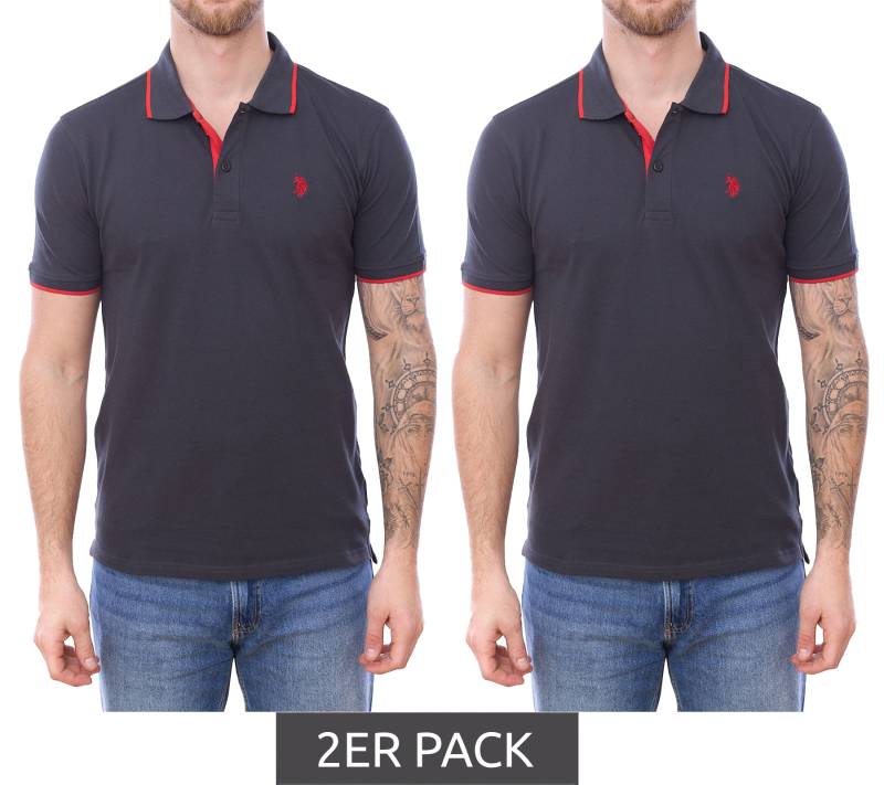 2er Sparpack U.S. POLO ASSN. Herren Polo-Shirt Basic-Shirt Baumwoll-Shirt Kurzarm-Shirt 197 66835 52520 297 Grau/Rot von U.S. POLO ASSN.