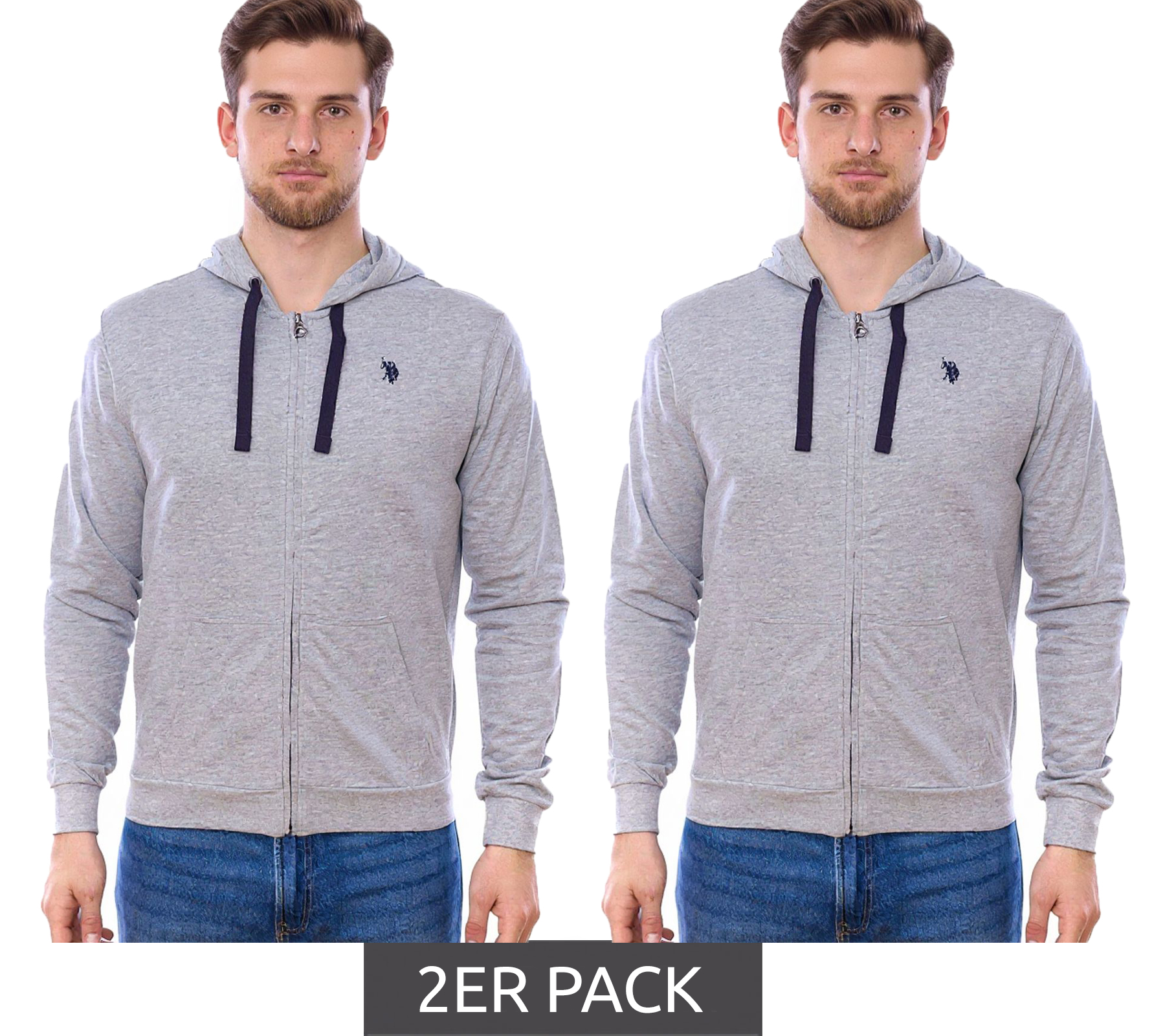2er Sparpack U.S. POLO ASSN. Herren Sweat-Jacke mit Kapuze Baumwoll-Jacke Pullover 162 62510 52191 282 Grau von U.S. POLO ASSN.