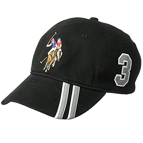 U.S. POLO ASSN. Unisex-Erwachsene Dad Hat, Embroidered Horse Logo Adjustable Adult Baseball Cap with Diagonal Accent Stripes Baseballkappe, Schwarz, Einheitsgröße von U.S. POLO ASSN.