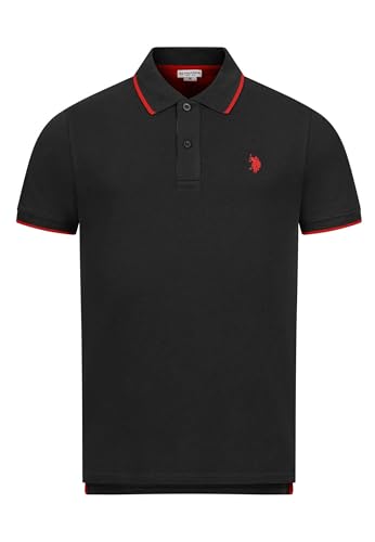 U.S. POLO ASSN. Herren Classic Fit Kurzarm Poloshirt Polohemd P002 - Schwarz-Rot Größe L - Gr. L von U.S. POLO ASSN.
