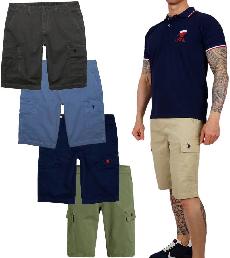 U.S. POLO ASSN. Herren Freizeit-Cargo Shorts leichte Freizeit-Shorts mit U.S. Polo Stickerei kurze Hose 143 68147 52661 in Khaki, Blau, Beige oder Grau von U.S. POLO ASSN.