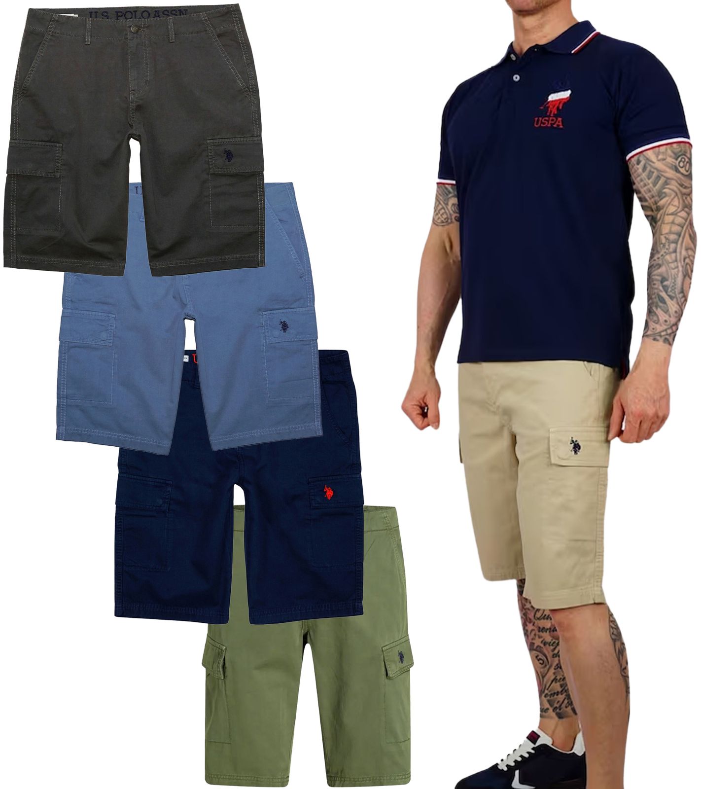 U.S. POLO ASSN. Herren Freizeit-Cargo Shorts leichte Freizeit-Shorts mit U.S. Polo Stickerei kurze Hose 143 68147 52661 in Khaki, Blau, Beige oder Grau von U.S. POLO ASSN.