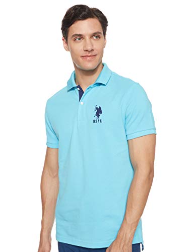 U.S. Polo Assn. Herren Kurzärmliges Poloshirt mit Applikationen Polohemd, Blau-Horizon Blue, Groß von U.S. Polo Assn.
