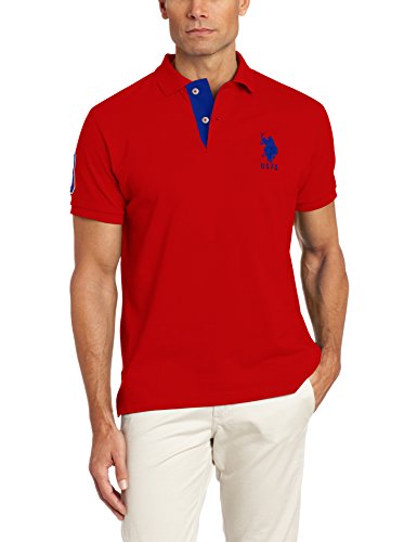 U.S. Polo Assn. Herren Kurzarm Poloshirt mit Applikation, Motor Rot/International Blue, Groß von U.S. Polo Assn.