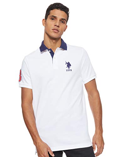 U.S. Polo Assn. Herren Kurzarm Poloshirt mit Applikation, Weißer Dodger Blau, Klein von U.S. Polo Assn.