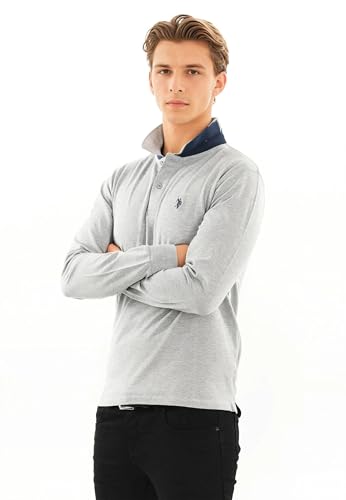 U.S. POLO ASSN. Herren Polo Shirt (M-3XL) Basic Langarm Polohemd Longsleeve Casual Oberteil P004 – Grau Meliert-Navy – Größe L von U.S. POLO ASSN.