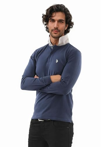 U.S. POLO ASSN. Herren Polo Shirt (M-3XL) Basic Langarm Polohemd Longsleeve Casual Oberteil P004 – Navy-Dunkelgrau – Größe 2XL von U.S. POLO ASSN.