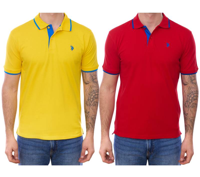 U.S. POLO ASSN. Herren Polo-Shirt Basic-Shirt Baumwoll-Shirt Kurzarm-Shirt in Gelb oder Rot mit blauen Details von U.S. POLO ASSN.