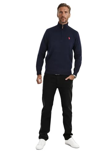 U.S. POLO ASSN. Herren Pullover (M-3XL) mit Half Zip und Bruststickerei - P010 - Navy Rot - Gr.M von U.S. POLO ASSN.