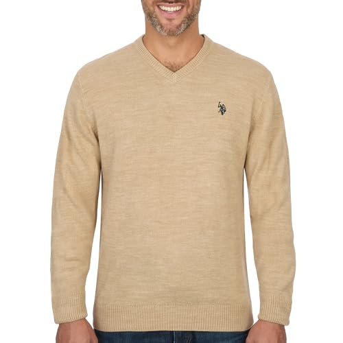 U.S. POLO ASSN. Herren-Pullover mit V-Ausschnitt, ultraweiche Passform, Acryl-Pullover, lässig, leicht, unter oder über der Schicht, Kamel Heather, XL von U.S. POLO ASSN.