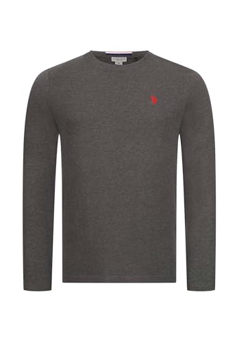 U.S. POLO ASSN. Herren Shirt (M-3XL) Basic Langarm Rundhals Longsleeve Casual Oberteil P003 - Anthrazit-Mel-Rot Größe XL - Gr. XL von U.S. POLO ASSN.