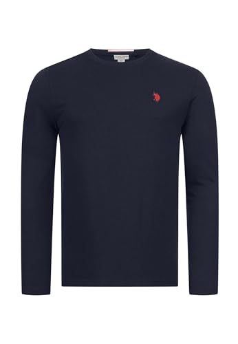 U.S. POLO ASSN. Herren Shirt (M-3XL) Basic Langarm Rundhals Longsleeve Casual Oberteil P003 - Navy-Rot Größe L - Gr. L von U.S. POLO ASSN.