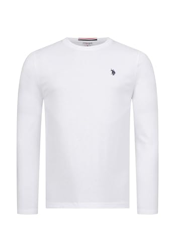 U.S. POLO ASSN. Herren Shirt (M-3XL) Basic Langarm Rundhals Longsleeve Casual Oberteil P003 - Weiss-Navy Größe XL - Gr. XL von U.S. POLO ASSN.