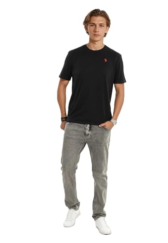 U.S. POLO ASSN. Herren T-Shirt (S-3XL) aus Baumwolle mit Logo-Stickerei - P012 - Schwarz-Rot Größe L - Gr.L von U.S. POLO ASSN.