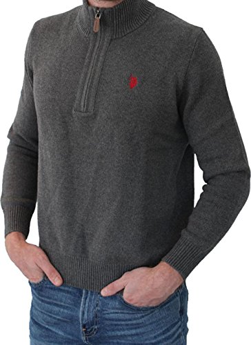 U.S. POLO ASSN. Herren Troyer – Pullover mit Stehkragen – Eleganter Langarm Strickpullover – Pulli für Herbst/Winter/Frühling – Für Freizeit Business (L, Grau) von U.S. POLO ASSN.