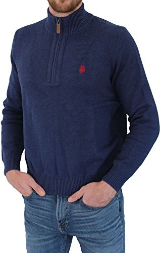 U.S. POLO ASSN. Herren Troyer – Pullover mit Stehkragen – Eleganter Langarm Strickpullover – Pulli für Herbst/Winter/Frühling – Für Freizeit Business (L, Jeansblau) von U.S. POLO ASSN.