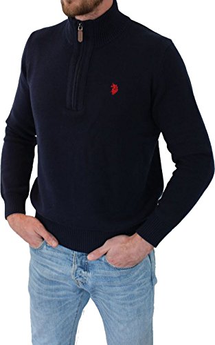 U.S. POLO ASSN. Herren Troyer – Pullover mit Stehkragen – Eleganter Langarm Strickpullover – Pulli für Herbst/Winter/Frühling – Für Freizeit Business (L, Navy) von U.S. POLO ASSN.