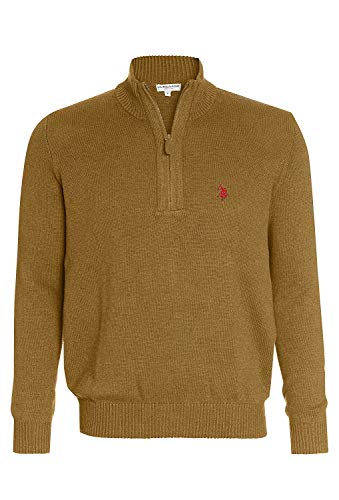 U.S. POLO ASSN. Herren Troyer – Pullover mit Stehkragen – Eleganter Langarm Strickpullover – Pulli für Herbst/Winter/Frühling – Für Freizeit Business (M, Beige) von U.S. POLO ASSN.