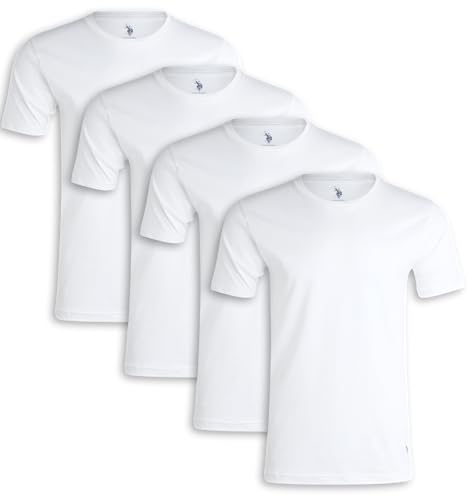 U.S. POLO ASSN. Herren USM 4pk Crew Unterhemd, Weiß, Groß (4er Pack) von U.S. POLO ASSN.