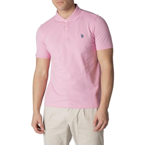 U.S. Polo Assn. Klassisches Poloshirt für Herren., Pink Rose/China Blau, Groß von U.S. Polo Assn.