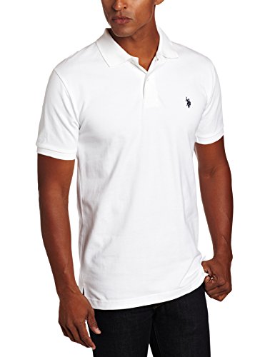 U.S. Polo Assn. Herren Poloshirt aus massivem Baumwoll-Piqué mit kleinem Pony Polohemd, Weiss/opulenter Garten, Mittel von U.S. Polo Assn.