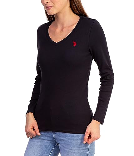 U.S. POLO ASSN. USPA Langärmeliges geripptes T-Shirt mit V-Ausschnitt, Schwarz, Größe 2XL, Schwarz, XX-Large von U.S. POLO ASSN.