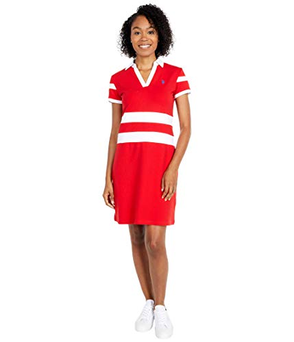U.S. Polo Assn. 2 Stripe V-Neck Polo Dress Racing Red MD von U.S. POLO ASSN.