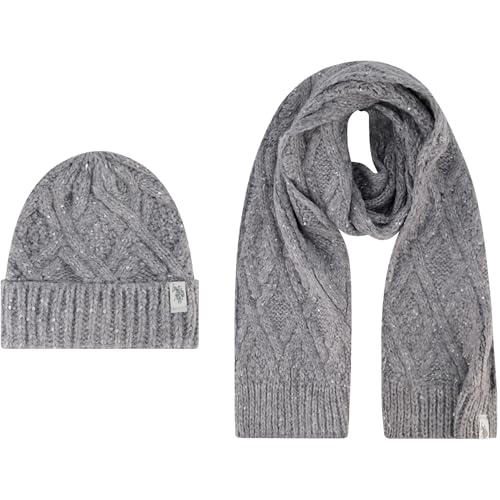 U.S. Polo Assn. Damen Mütze Set Diamant Pailletten Zopfmuster Wintermütze und Schal Beanie, GRAU, Einheitsgröße von U.S. Polo Assn.