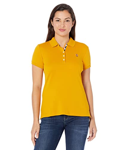 U.S. Polo Assn. Damen Solid Small Pony Interlock Poloshirt, Dutchess Gold, Mittel von U.S. Polo Assn.