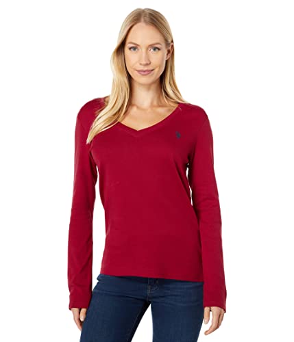 U.S. Polo Assn. Geripptes Junior-T-Shirt mit V-Ausschnitt, Rhythmisches Rot, X-Groß von U.S. POLO ASSN.