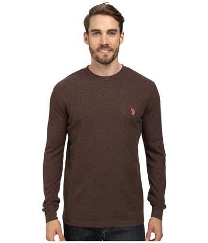 U.S. Polo Assn. Herren Langarm-Thermohemd mit Rundhalsausschnitt, solide - Braun - Klein von U.S. Polo Assn.