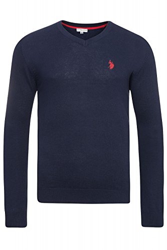 U.S. Polo Assn. Herren Pullover mit V-Ausschnitt – Eleganter Langarm Strickpullover – Pulli für Herbst/Winter/Frühling – Für Freizeit Business (Navy, M) von U.S. POLO ASSN.