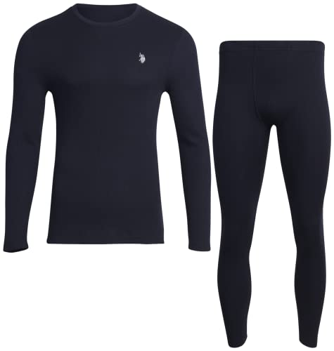 U.S. Polo Assn. Herren Thermounterwäsche Set - Base Layer Langarm Waffel T-Shirt und Long John Pants, Marineblau, Medium von U.S. Polo Assn.