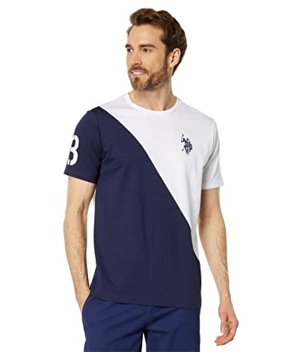 U.S. Polo Assn. Kurzärmeliges diagonales Farbblock-Jersey-T-Shirt, Weiss/opulenter Garten, L von U.S. POLO ASSN.