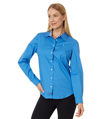 U.S. Polo Assn. Langärmeliges Stretch-Popeline-Hemd, Super Sonic Blue, Mittel von U.S. POLO ASSN.