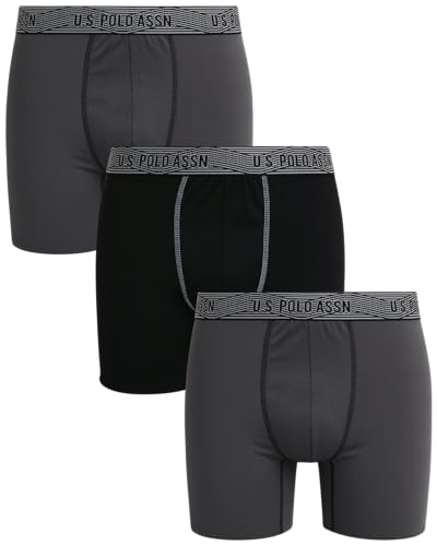 U.S. Polo Assn. Men's Underwear - Performance Boxer Briefs (3 Pack), Size Large, Grey/Black/Grey von U.S. Polo Assn.